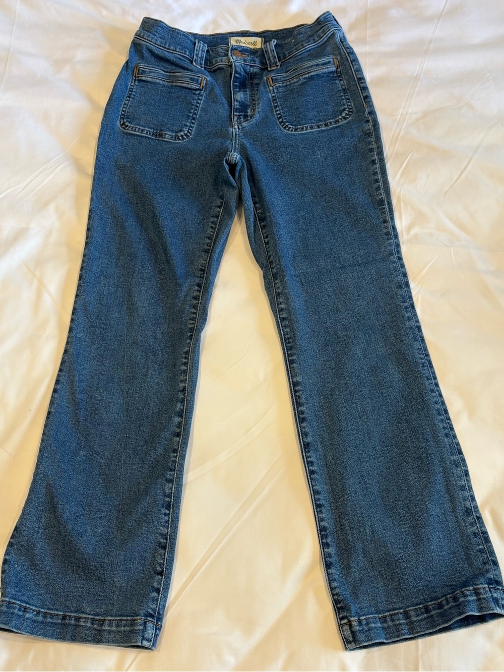 Madewell Dark Blue Flare Jeans with Front Patch Pockets